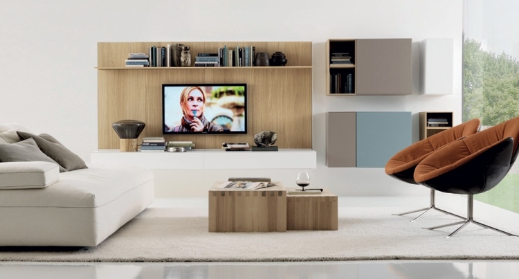 Moderne Wohnzimmermöbel ideen-wohnwand-matt-weiss-holzton