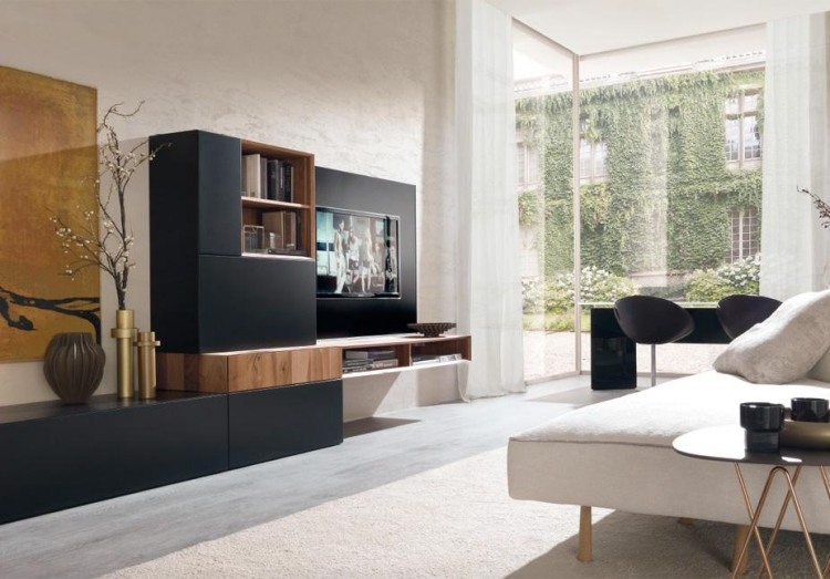 Moderne Wohnzimmermöbel ideen-wohnwand-schwarz-matt-holz-E45