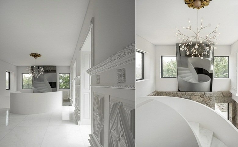 moderner Landhausstil Holzschnitzerei Wandpaneele weiße Farbe