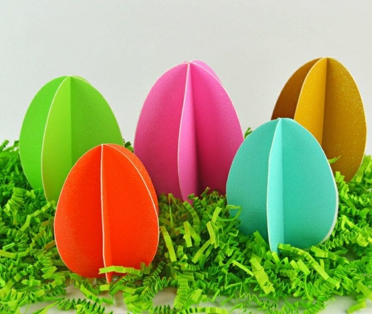 osterdeko ideen papier eier bunt farben basteln