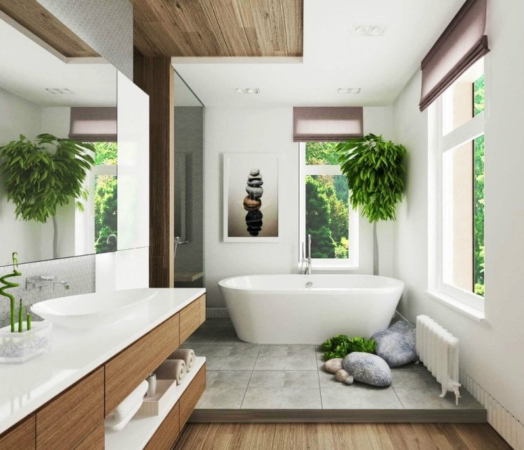 pflanzen-Badezimmer Ideen 2015-wellness-ambiente-holz-waschtisch