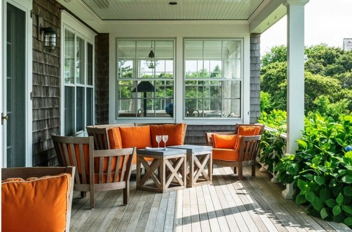 polster orange terrasse veranda ideen dekorieren atmosphäre warm
