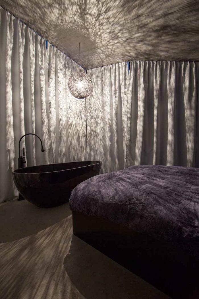 schlafzimmer vorhänge wanne ambiente lampe design idee