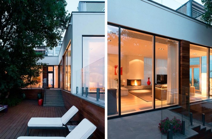 terrasse eingang entspannen liegestuhl wohnzimmer treppe geländer glas