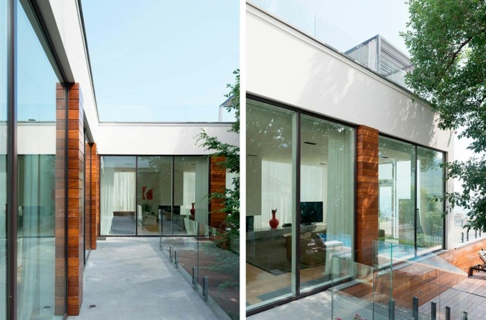 villa design wohnzimmer garten terrasse fensterfront modern