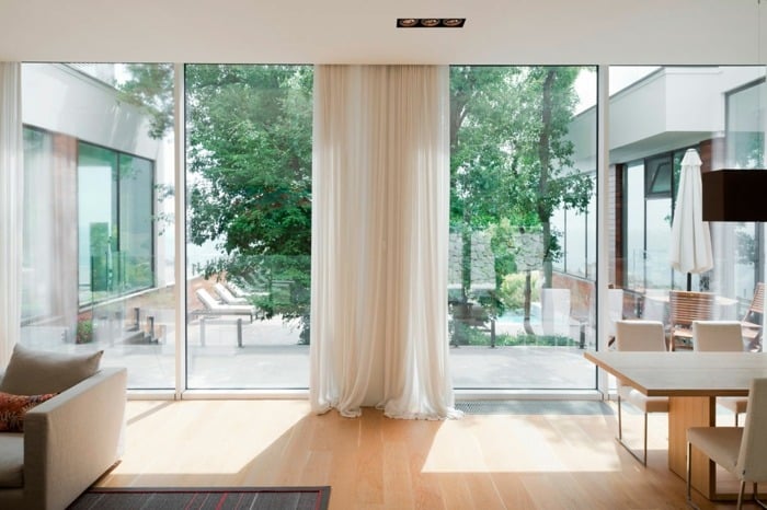 wohnzimmer esszimmer tisch vorhang weiß design villa elegant