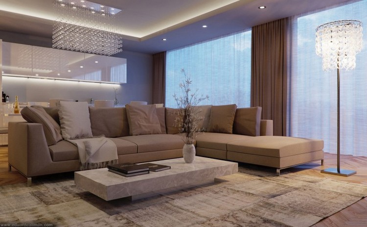wohnzimmer-ideen-2015-beige-ecksofa-marmor-couchtisch-led-deckenbeleuchtung