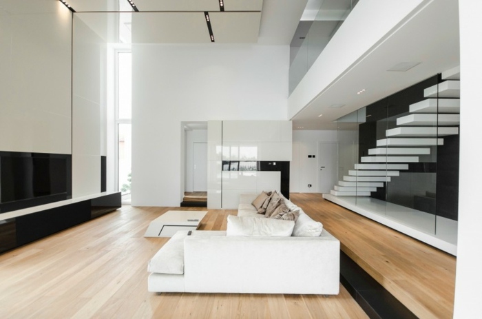 wohnzimmer modern haus holz fußboden hochglanz sideboard