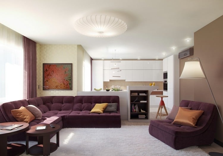 wohnzimmer-wandfarben-2015-hellbraun-pflaume-sofas