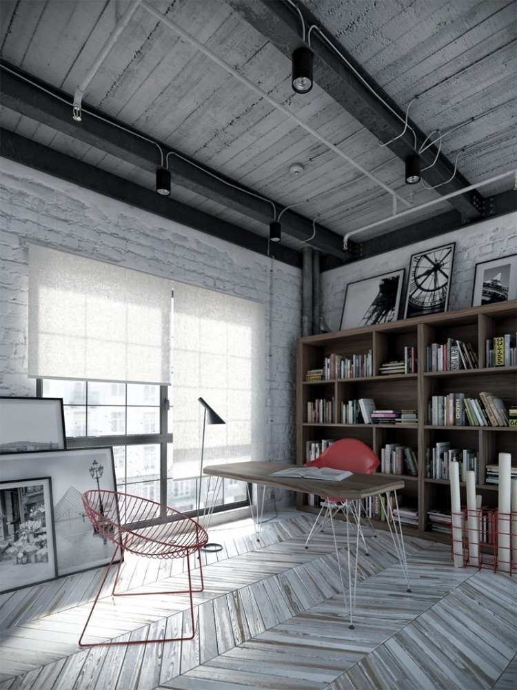 Zimmergestaltung des Home Office -ideen-industrial-stil