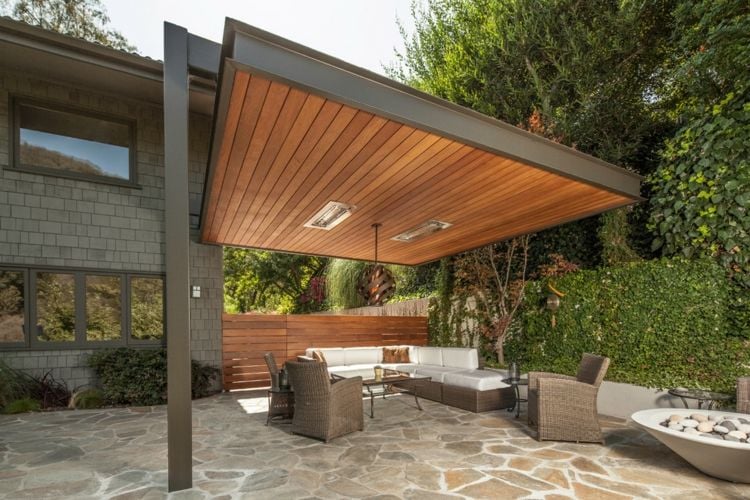 Überdachte Terrasse Holz Metall Konstruktion Ideen modern