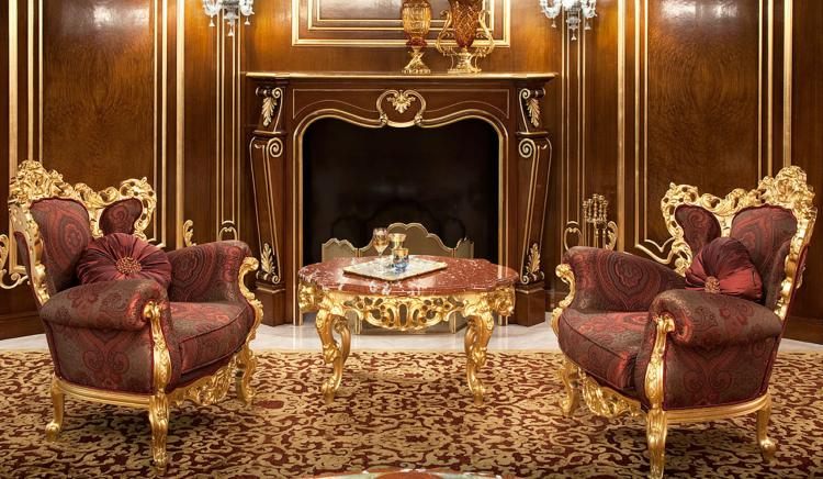 Barock-Möbel-Sessel-Kaffeetisch-Ornamente-Gold-Polsterung