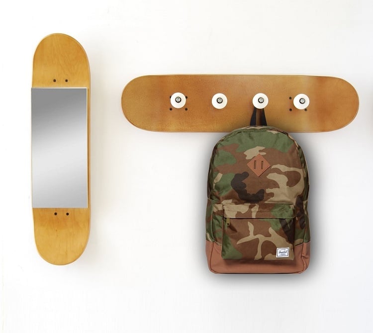 DIY-Möbel-Skateboard-Kleiderhacken-Spiegel-Ideen