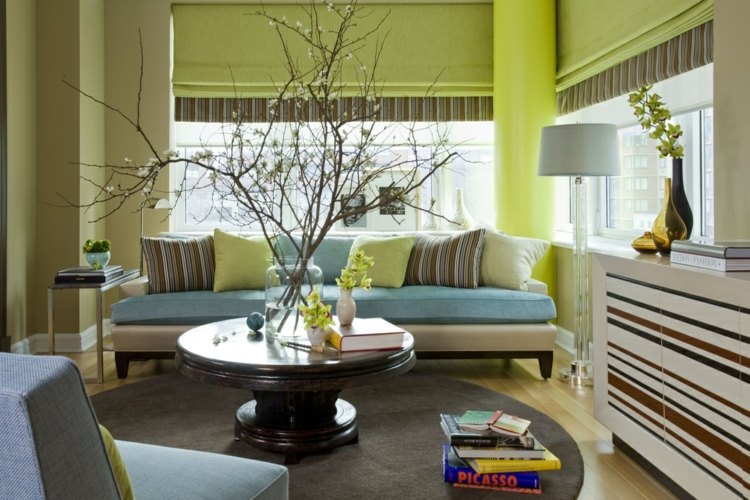 Deko-Ideen-Wohnzimmer-aufpeppen-grüne-Wandfarbe
