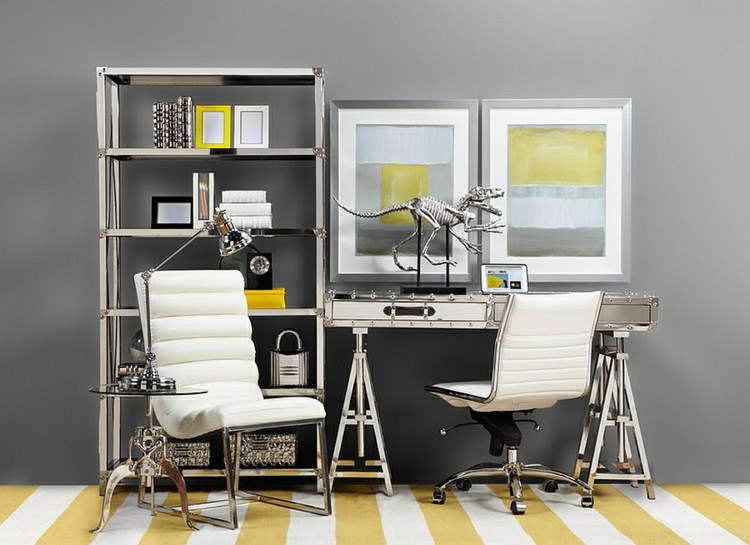 Home-Office-Metall-Wandregal-Schreibtisch-Teppich-Streifen