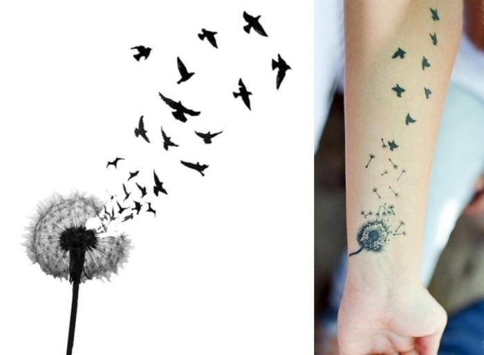 Ideen-für-Tattoovorlagen-Löwenzahn-Samen-Wind-Vögel