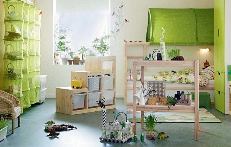 Kinderzimmer-skandinavisch-Stil-grüne-Farbe-Stauraum