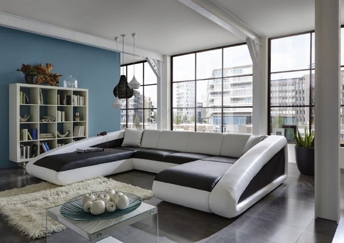Sofa-Garnitur-schwarz-weiß-Ciao-Ricardo-Paolo-Ottomane-links-futuristisch-pflegeleicht-L-SAM