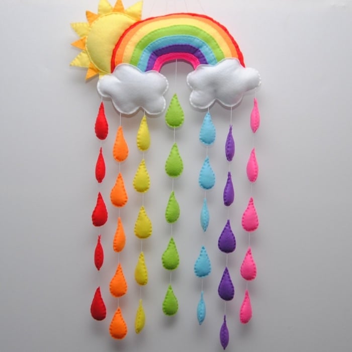 Sonne-Regenbogen-Baby-Spielzeug-Wiege-Babybett-Mobile-farbenfrohe-regentropfen-filz