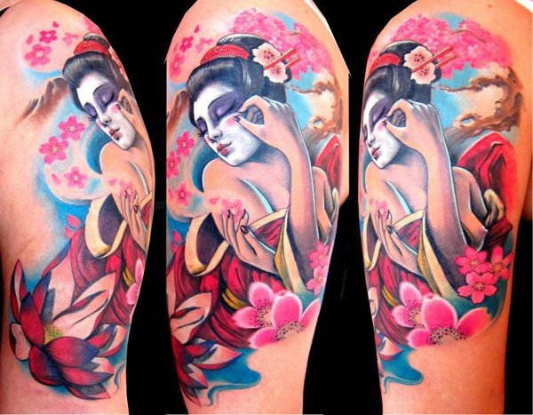 Tattoo-Ideen-Geisha-Gesicht-farbig-bunt-Motive
