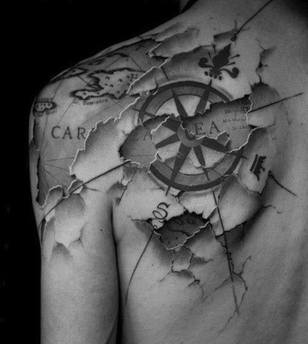 Tattoo-Ideen-Kompass-Männer-Weltkarte