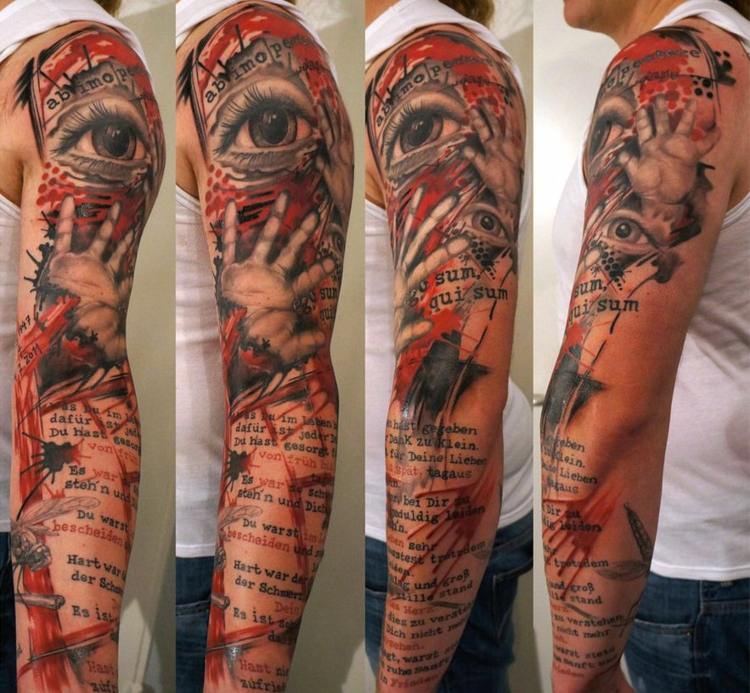 Tattoo-Oberarm-Full-Sleeve-Schriften-Männer