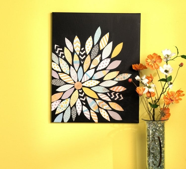 Wandbilder-selber-machen-Papier-Blume-DIY-Ideen