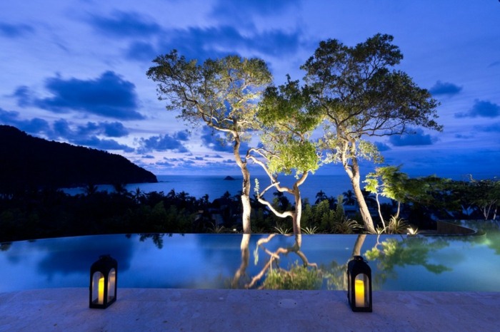 beleuchtung nacht bäume effektvoll indirekt pool design ozean