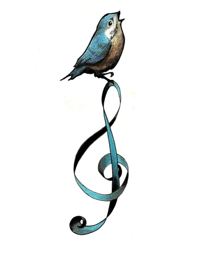 blau-braun-vogel-sperling-notenschlüssel-tattoovorlagen