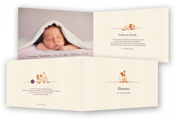 Dankeskarten zur Geburt feinekarten-junge-baby-hunde