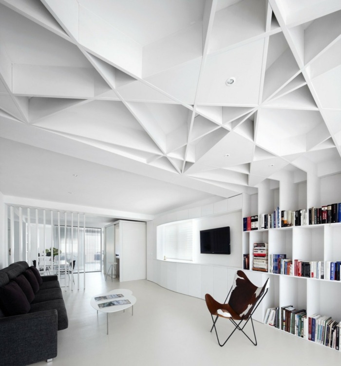 decken design geometrische muster modern weiß wohnzimmer