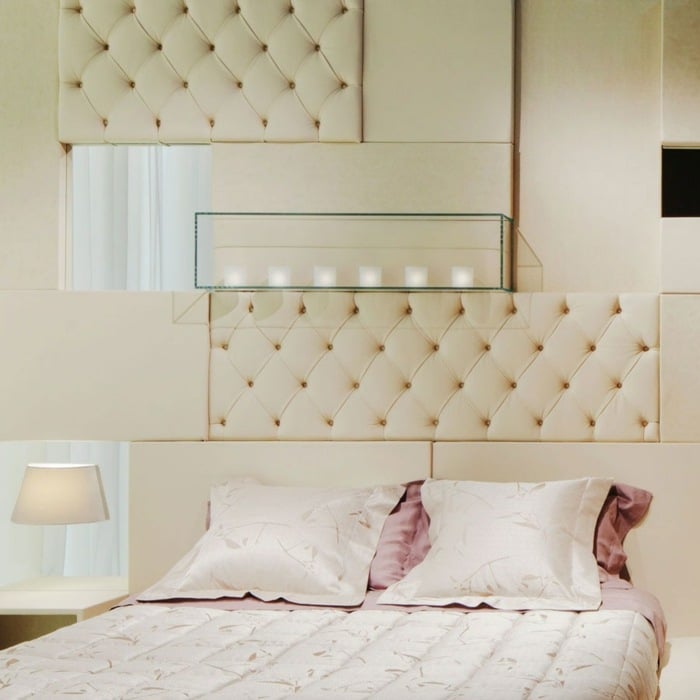 design idee wandpaneele polster weiß schlafzimmer bett