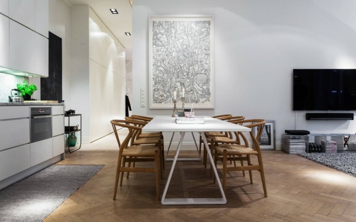 esszimmer küche skandinavische möbel stil bild fernseher
