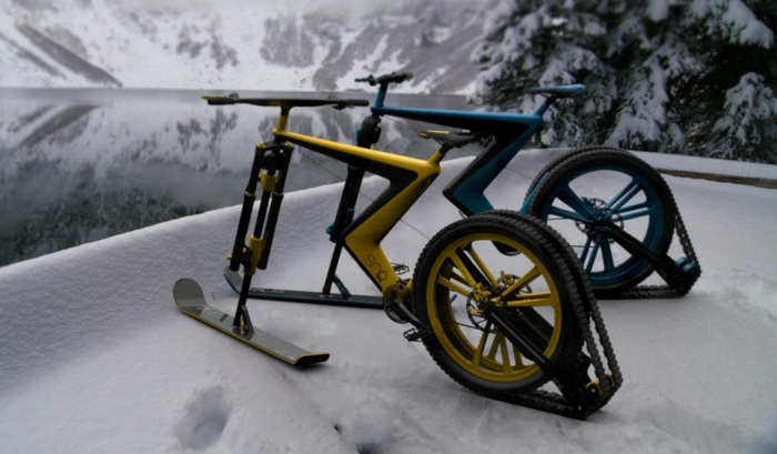 fahrrad für schnee gelb blau sport winter