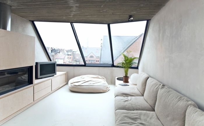 fenster profile aluminium stahl dachzimmer schwarz wohnzimmer