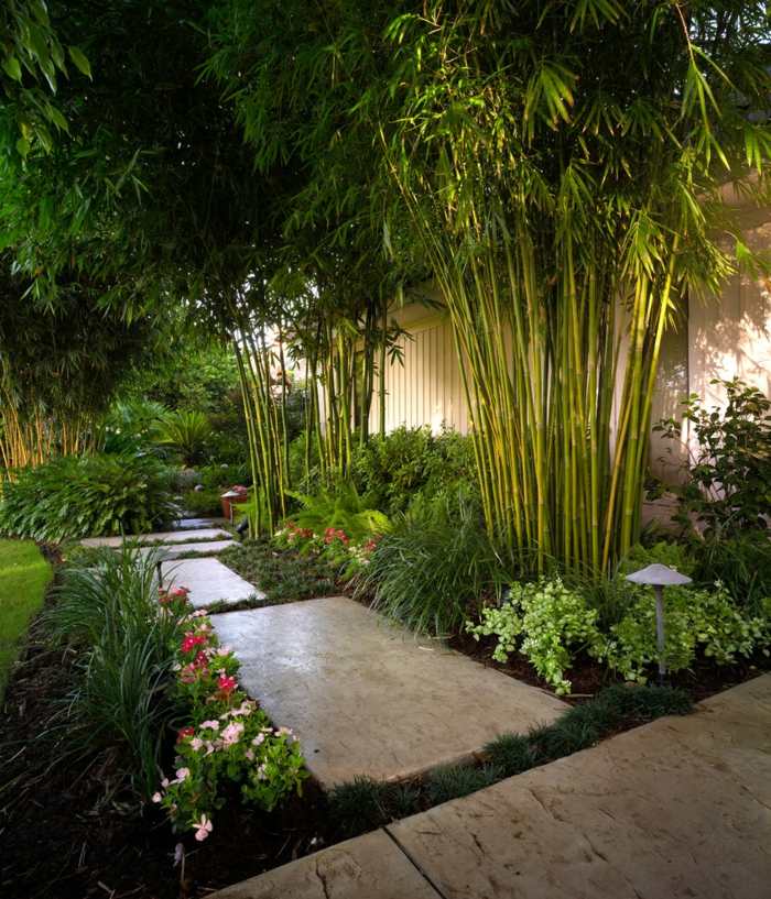 gartengestaltung bambus tropisch beleuchtung gartenweg idee