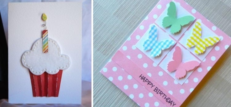 Geburtskarten gestalten -filz-cupcake-papier-schmetterlinge