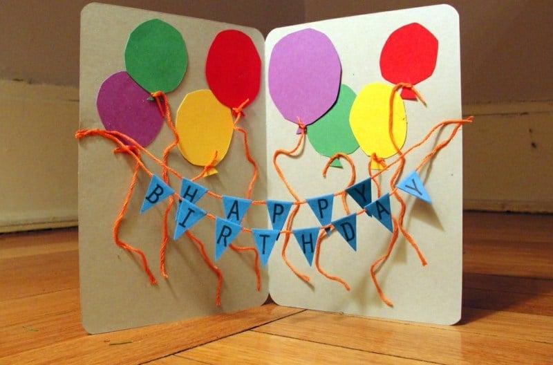 geburtstagskarten gestalten 3d effekt ballons girlande happy birthday