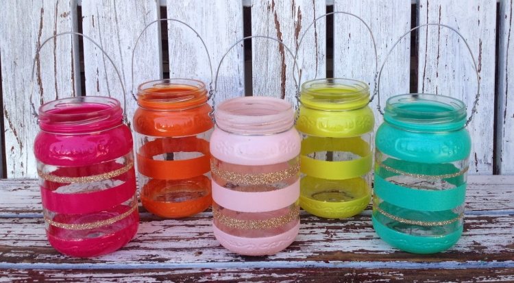 glas Windlichter zur Gartenparty farbe-glitter-klebeband