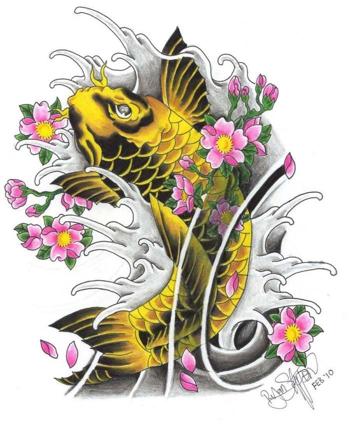 goldener-koi-tattoo-vorlagen-online-asiatische-elemente