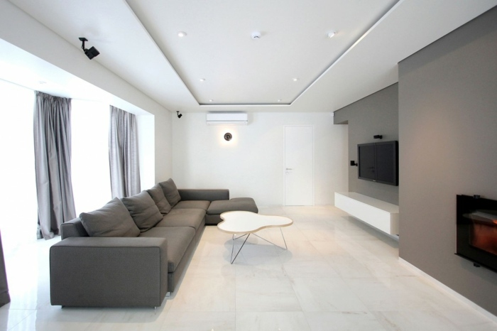 haus einrichtung wohnzimmer modern grau wand sideboard