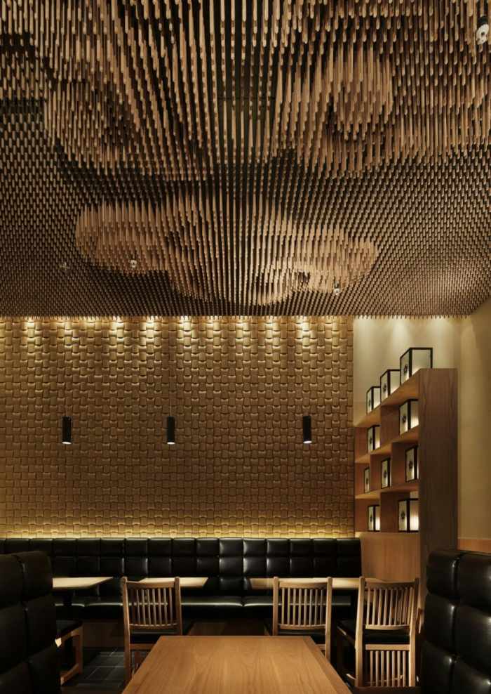 holz decke design idee muster restaurant effektvolle dekoration