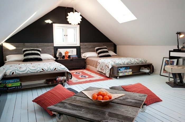kinderzimmer design dachzimmer betten modern rustikal parkett