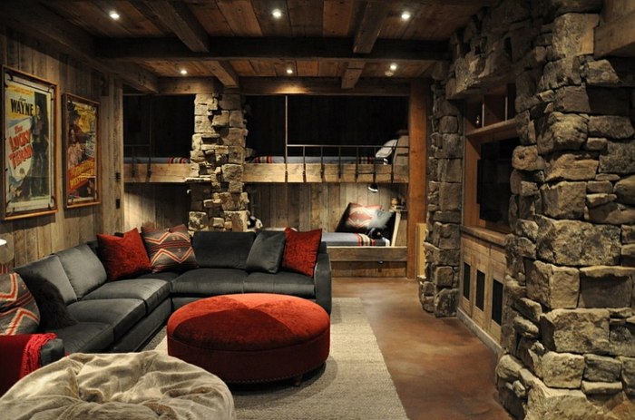 kinderzimmer design im rustikalen stil winterhütte sofa stein