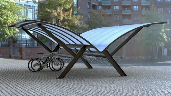 moderne-Abstellmöglichkeiten-Fahrradparker-Fahrradständer-mit-Überdachung-Design