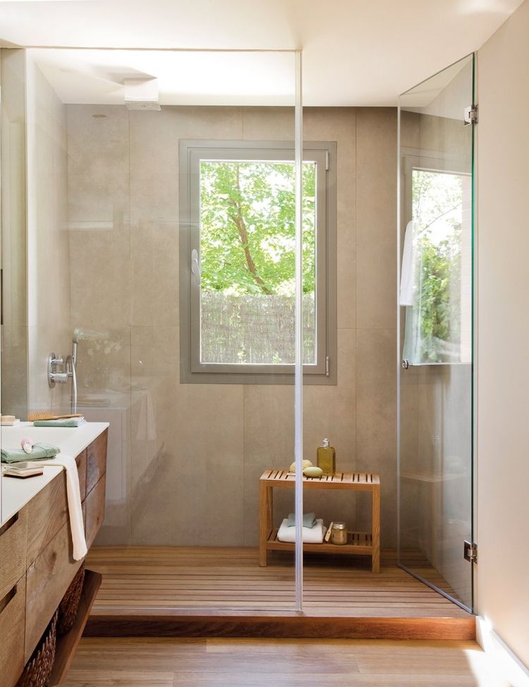 moderne-badgestaltung-glas-duschtuer-graue-wandfliesen-matt-fenster