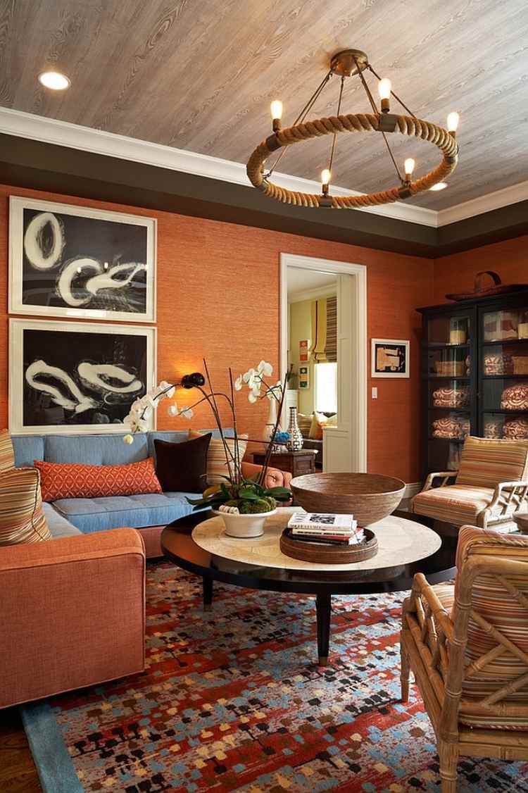 moderne-wohnraume-asiatisch-orangenfarbene-grastapeten