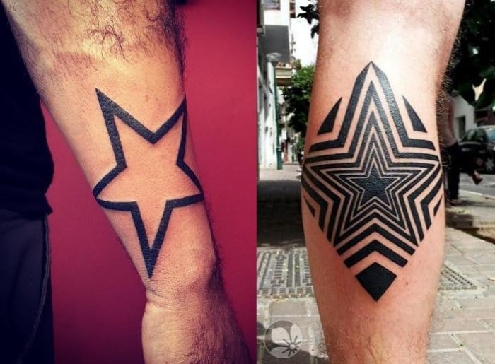 männer-tattoo-motive-sterne-unterarm-wade-tribal-stern