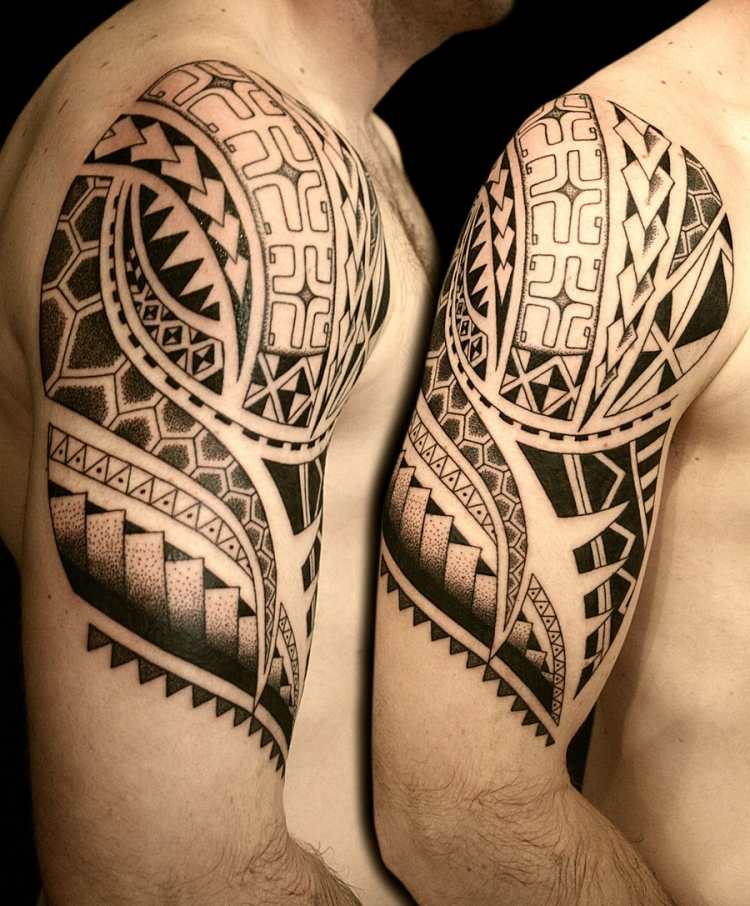 Polynesische Maori Tattoos oberarm-schulter-mann-bedeutung