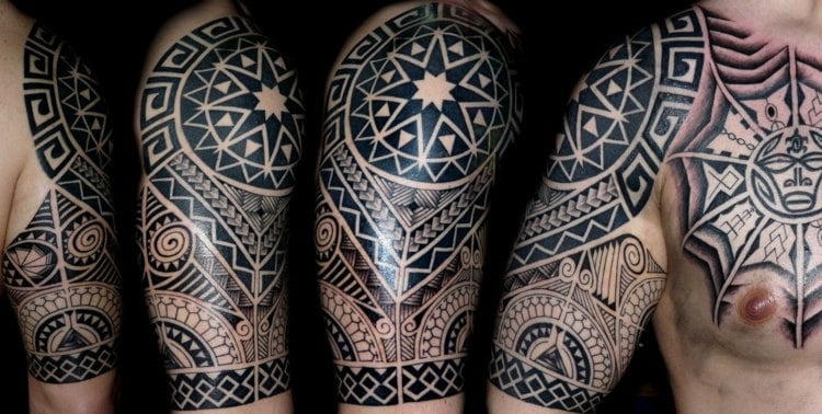 polynesische maori tattoos sleeve-brust-stern-traditionell